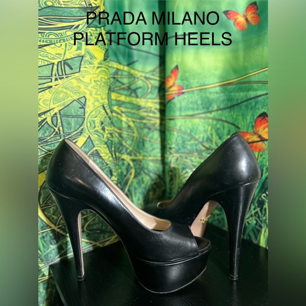 Prada Black Peep-Toe Platform Heels - Picture 1 of 9